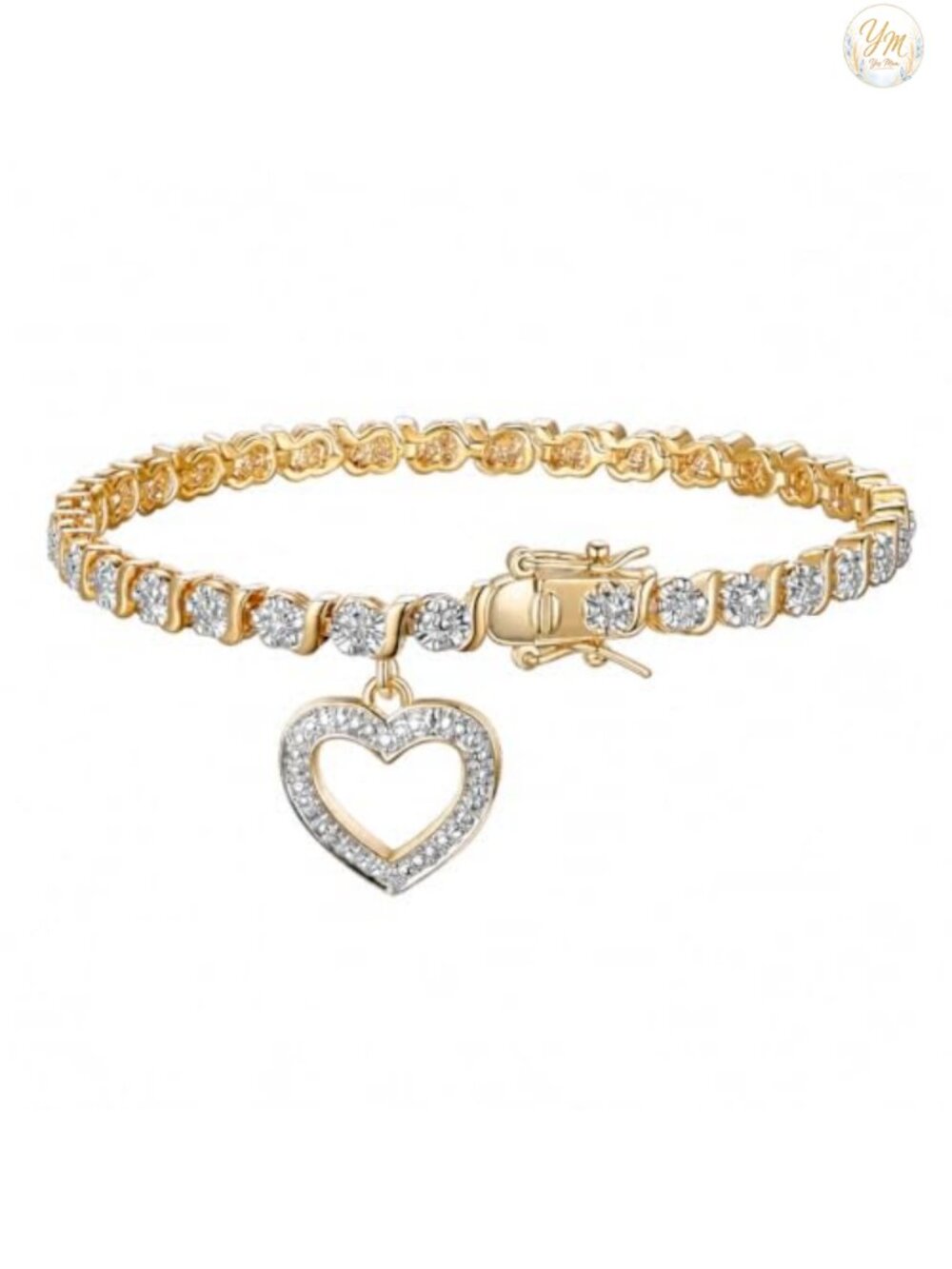 Bronze 18K Yellow Gold Plated Tennis Bracelet Diamond Accent 7.25 in